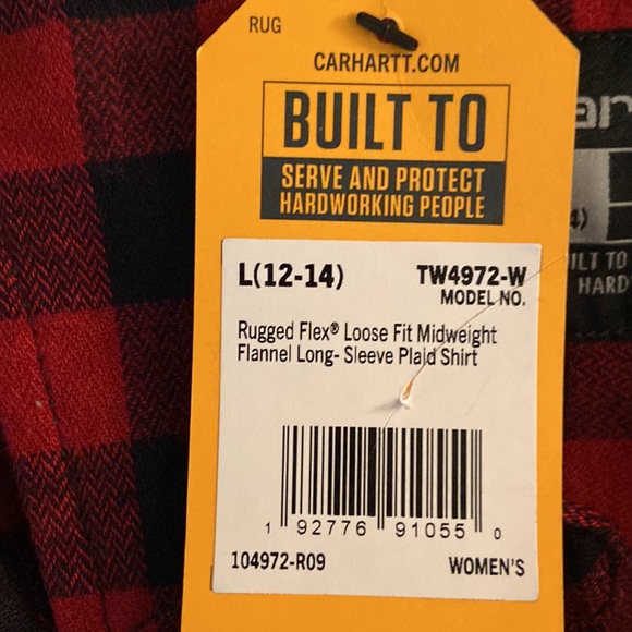 Women’s, Carhartt, rugged flex flannel long sleeve plaid shirt.  Large, 12–14. - Picture 4 of 8